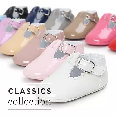 Newborn Infant Baby Girl Spanish Style Patent Pram Shoes Mary Jane Shoes 0-18 M • £4.89