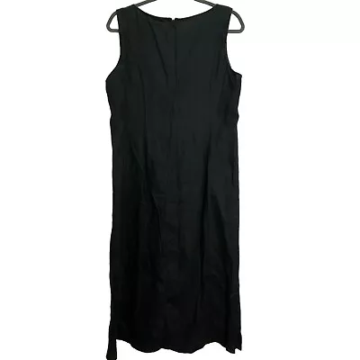 J Jill Dress Women Sz L Black Linen Sleeveless Pintuck Pleated Lagenlook A Line • $22.49