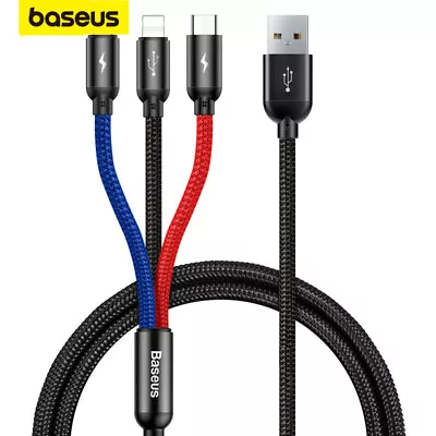 Baseus 3 In 1 3.5A USB Type C Micro Cable For IPhone 15 Pro Samsung Fast Charger • $15.29