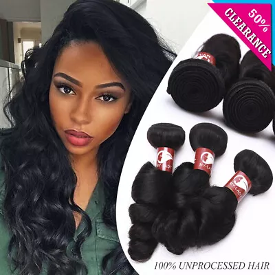 Black Malaysian Loose Wave 1-4Bundles Virgin Human Hair Extensions 400g Weave US • $89.65
