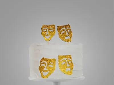£3.25 • Buy Comedy & Tragedy Masks, Musical Theatre Gold Glitter Birthday Cake Topper, Music