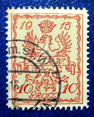 Poland-Mi 2b City Post Office Warsaw 10 Gr Heraldry 1915r Stamped MW 80-€ • £18.07