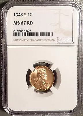 1948-S Lincoln Cent NGC Graded MS67 RD Superb Gem BU Nice Red Coin (002). • $108