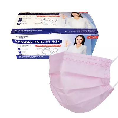 CLEARANCE 50PCS/Box Audlts Disposable Face Mask 3 Layers Pink • $13.99