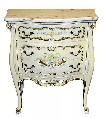 Vintage Marble Top Three Drawer Carved & Painted Venetian Style Bombe' Commode • $798