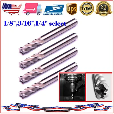 US 4/5/8/10pcs 1/4 Shank 1/8  3/16  1/4 End Mill Cutter CNC Router Bits 4 Flute • $11.86