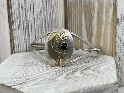 Vintage Hopi Sterling Silver Kokopelli Onyx Cuff Bracelet 6 3/4 • $44.99