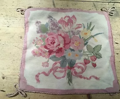 Needlepoint / Tapestry Cushion Cover 36cm X 35cm. Pink Floral • £15.90