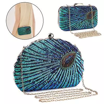Women Evening Clutch Bag Handmade Beaded Sequin Peacock Handbag Wedding Party • $24.69