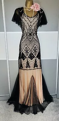 Vintage 1920s Style  Evening Prom Cruise Flapper Gatsby Maxi Dress Sz 12/14 NEW • £44.99