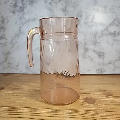 Vintage France Arcoroc Rosaline Pink Swirl Glass Pitcher Juice Water Iced Tea • $20