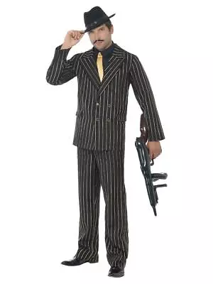 Adult Gold Pin Strip Mafia Zoot Gangster Mob Suit Fancy Dress Costume • £32.79
