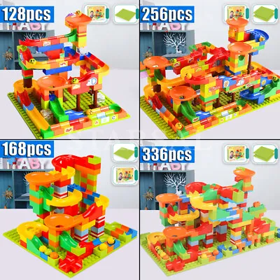 Children DIY Construction Crazy Marble Race Run Maze Track Building Blocks Set • £13.29