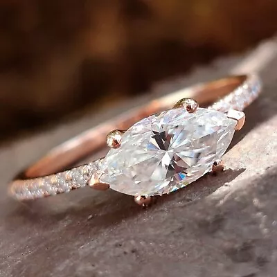 1.60 CTW Marquise Cut Moissanite Solitaire Wedding Ring 14K Rose Gold Plated • $118.06