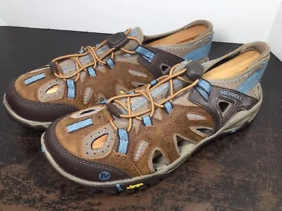 Merrell Brown Sugar Blue Heaven Unifly Hiking Trail Sandal Women 9 Vibram Sole  • $33.99