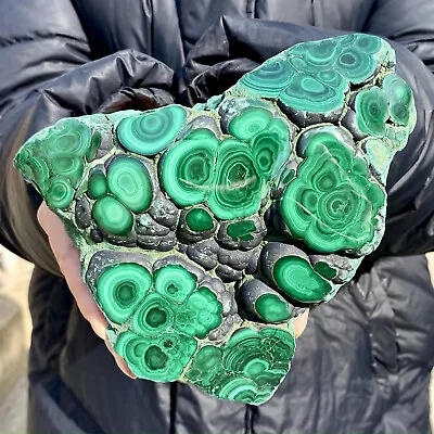 3.26LB Natural Glossy Malachite Cat Eye Transparent Cluster Rough Mineral Sample • $10.50