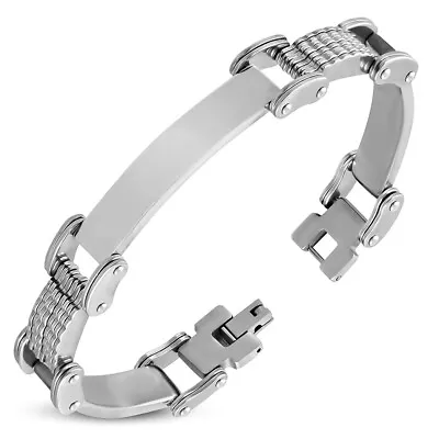 Stainless Steel Silver-Tone Link ID Mens Bracelet • $19.99