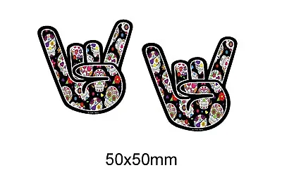 Small Pair Rock On Hand Mexican Sugar Skull Vinyl Car Sticker Decal 50x50mm • £2.49