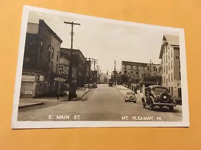 Old Mt. Pleasant Pa Main St Sinclair Atlantic Gas Pumps Rare Postcard Repo • $9.95