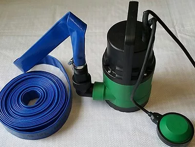 £59.93 • Buy 400W SUBMERSIBLE DIRTY WATER PUMP FLOAT SWITCH 20Mx32mm LAYFLAT HOSE 2 HOSECLIPS