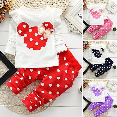 Infant Baby Girls Polka Dot Minnie Long Sleeve T-shirt Tops + Pants Outfits Set~ • £11.95