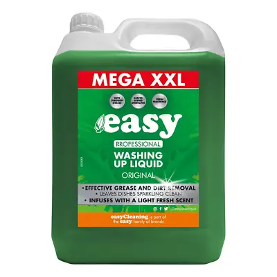 Easy Original Dish Washing Up Liquid Clean Scent Detergent Kitchen Soap 5L Pack • £12.49