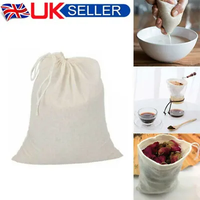 £3.96 • Buy Strainer Food Coffee Filter Bag Nut Milk Cheese Cloth Cotton Mesh Pouch Bags