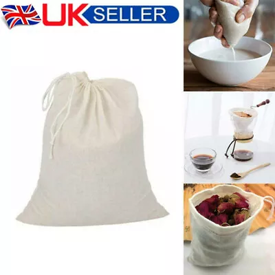 Strainer Food Coffee Filter Bag Nut Milk Cheese Cloth Cotton Mesh Pouch Bags • £3.96