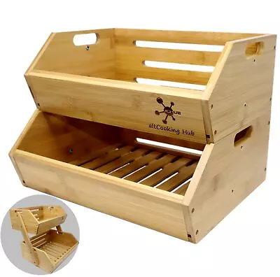 Bamboo Storage Bin Multipurpose Open Front Stacking Bins For Kitchen & Pantry Co • $50.79