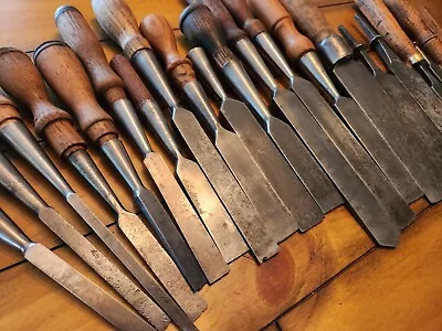 Woodworking Chisel Lot Of 22 Vintage Antique Pritzlaff Eclipse Stanley Witherby • $202.50