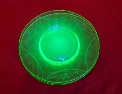 Lot Of 3 Vintage Depression Uranium Vaseline Green Etch Glass Plate 8  Diameter • $23.99