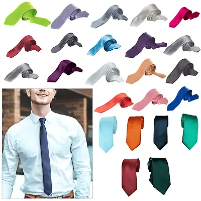 Mens Tie Wide Plain Solid Colour Ties 5cm Smart Party Wedding Necktie • £3.19