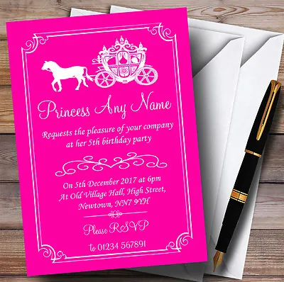 Hot Pink Horse Carriage Princess Childrens Birthday Party Invitations • £8.99