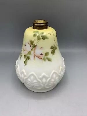 Hand Painted Roses Milk Glass Fleur De Lis Embossed Miniature Oil Lamp Bottle • $21.89