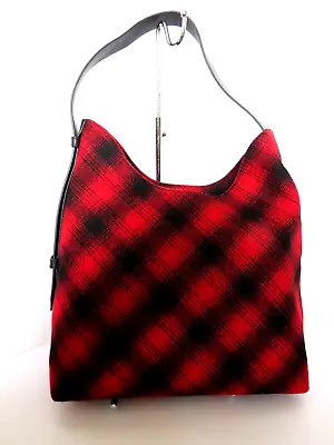 J JILL Large Wool Leather Buffalo Plaid Shoulder Bag NEW • $53.95