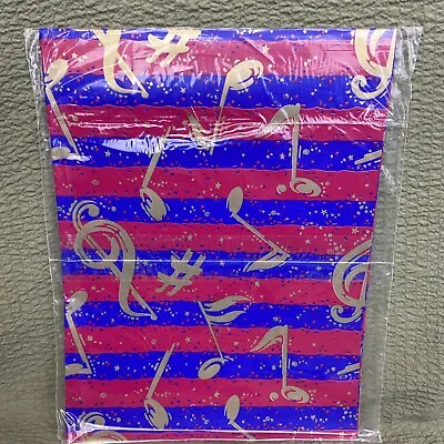 VTG Forget Me Not Gift Wrap Music Notes Key Wrapping Paper Gold Blue Red NOS • $7.99