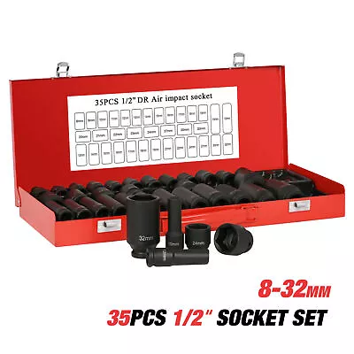 35pcs 1/2' Drive Deep Impact Socket Tool Set Metric Garage Workshop Tools 8-32MM • $67.99
