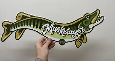 Muskelager Beer Musky Fish Beer Embossed Metal Sign Hunting Cabin Fishing  • $99