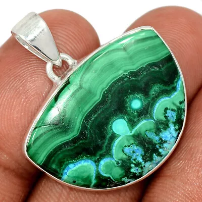 Natural Malachite In Chrysocolla - Congo 925 Silver Pendant Jewelry CP43427 • $17.99