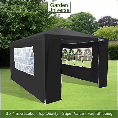 Gazebo Marquee Canopy Party Tent Black 3 X 4m By Garden Universe Steel Frame • £59.99