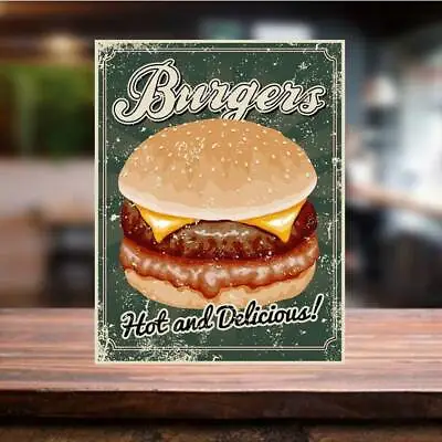 £4.99 • Buy Burger Vintage Retro Metal Plaque Sign Cafe Takeaway Shop Pub Bar Man Cave