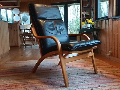 Chair Vintage Leather Easy Chair 60er Stouby Denmark 70er Danish Modern 3 • $611.71