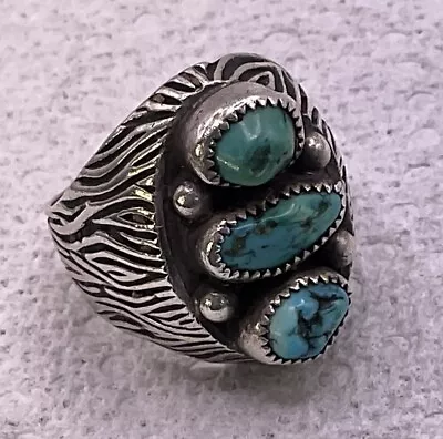 Vintage Navajo Sterling Silver Three Stone Turquoise Men’s Ring Sz12 • $99