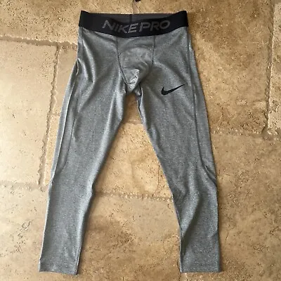Nike Pro Mens 3/4 Tight Compression Pants In Grey BV5643-085 Sz Small • $22.99