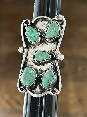 Vintage Old Pawn Navajo Sterling Silver Turquoise Nuggets Ring 1 7/8”Huge Size 9 • $110