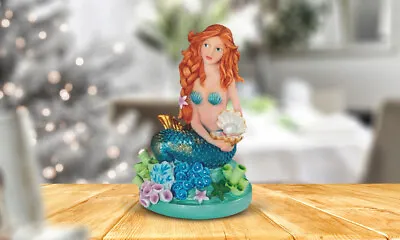 Blue Mermaid With Pearls In The Shell Statue 4.5 H Fantasy Figurine Room Decor • $23.41