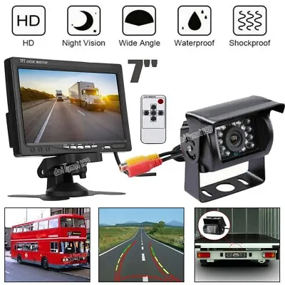 Car Reversing Camera + 7  LCD Monitor Caravan Truck Bus Van Rear View Kit 12-24V • £42.99