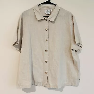 Hot Cotton Woman By Marc Ware Linen Shirt Button Up Short Sleeve Beige Tan Sz 1X • $18