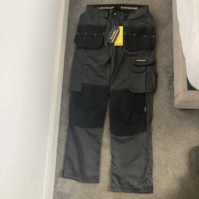 £30 • Buy Dunlop Trade On Site Work Trousers Grey/Black - Size Small W 30 L