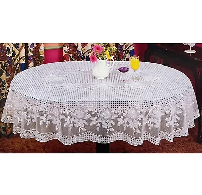 Oval White Vinyl Tablecloth Floral Laced Table Cloth Cover Waterproof • $17.99